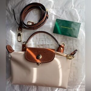 Longchamp Mini Bag in Cream and Brown with strap included